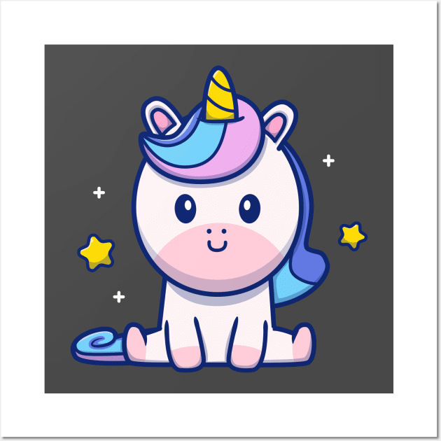 Cute Unicorn Sitting Cartoon Wall Art by Catalyst Labs